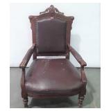 Living Room Chair, leather, with carving in the