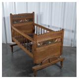 Oak Baby Cradle, antique Rocking Cradle, painted