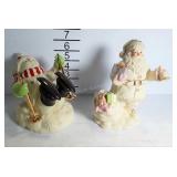 Lenox Santa and a Skiing Snowman figurines