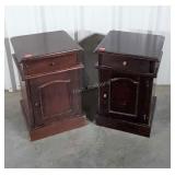 Nightstands, pair of cabinet styles drawers over