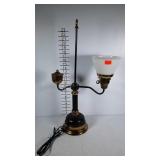 Student lamp, brass and black with milkglass