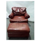 Pearson Leather Chair with Ottoman, Sorrell