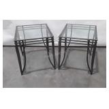 End Tables, glass pane tops on light metal frames