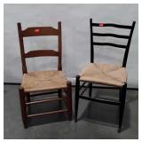 Two Chairs, rush cane seat farm house style, one