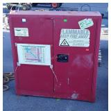 Red shop cabinet, is metal, is 43x46,