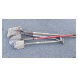 Long handled tools, four shovels