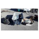 Poly dog crate, with metal shelving parts, and