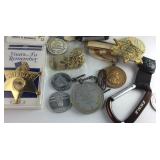 Trinket lot with junior sheriff badges, key