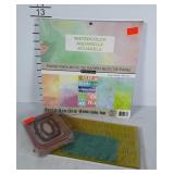 Crafting supplies, paper, stamps and stencils