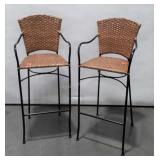 Counter Stools, wicker seating on metal frames,