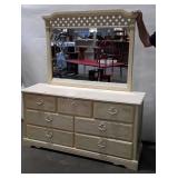 Dresser with Mirror, floral carved drawer fronts,