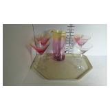 A Glass Carafe  and four Martini Glasses - Three