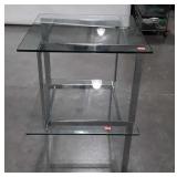 End tables, pair of glass tops on chrome base