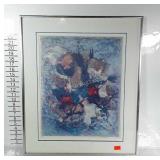 Abstract art print in matted frame, signed,