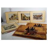 Placemats: 2 fabric wine themed and 4 vintage