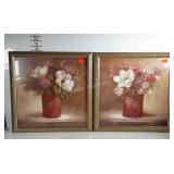 Set of floral prints in gold frames. All in very