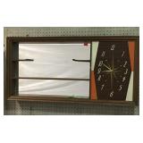 Mid century wall curio clock, shadow box shelves