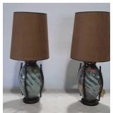 Table Lamps, Mid Century Style, Burlap Shades,