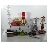 Hookah pieces and parts with carrying case.