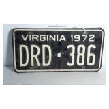 1972 Virginia License Plate - Faint rust & signs