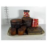 Metal cans & canisters, some with advertising