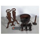 Metal Group: cast iron legs, planter, Andiron &