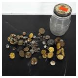 Jar of old buttons, some are military.