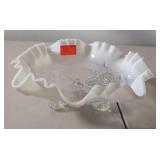 Tri footed candy dish, with ruffled edge