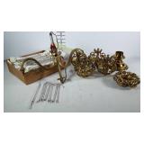 Brass and glass chandelier, four lights with