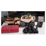 Group Lot: old metal Tonka Trucks, wooden