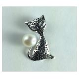 Sterling silver CZ cat pendant