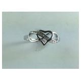 Size 9- Sterling silver CZ heart infinity ring