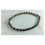 .925 Sterling Oval Garnet bracelet 7.75" Long