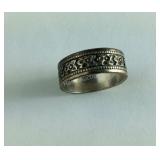 .925 Sterling Wide Floral Design Band Size 5