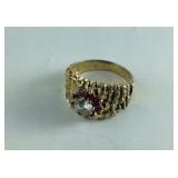 Gold Over Sterling CZ/Red Stones Ring Size 6.75