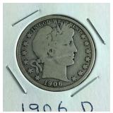 1906 D Barber Half Dollar