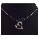 .925 Sterling Natural Diamond Heart Pendant W/16"