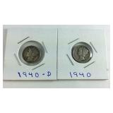 1940 & 40 D Mercury Dimes