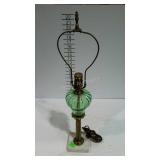 Table lamp - green glass & brass with marble base-