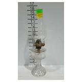 Older glass oil lamp with chimney & Banner