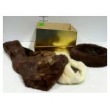Fur hat & 4 collars with hat box