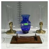 Decor - brass candlestick holders with gass shades