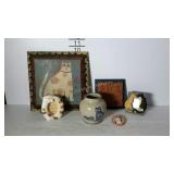 Cat wall plaque, photo frames, vase, etc