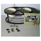 Dog items - double dish with stand, photo frame, &