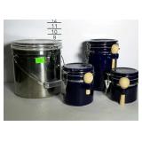 4 Canisters - one set of 3 with wood spoons, and 1