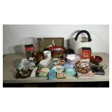 Soaps, dishes, VHS tapes, basket, planters, t