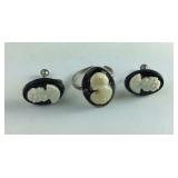 Cameo style earrings and adjustable ring