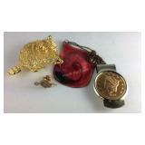 Raccoon belt buckle, 10k gold filled pin, money