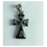 Mexico Sterling Enameled Cross/Crucifix approx 1"