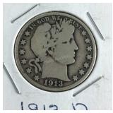 1913 D Barber Half Dollar